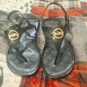 Coach Black Sandals with Gold Accents
